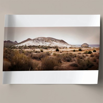 Photographic poster on textured eco-friendly wallpaper of Monsul Beach with Fossil Dune, earth tones. Lokoloko