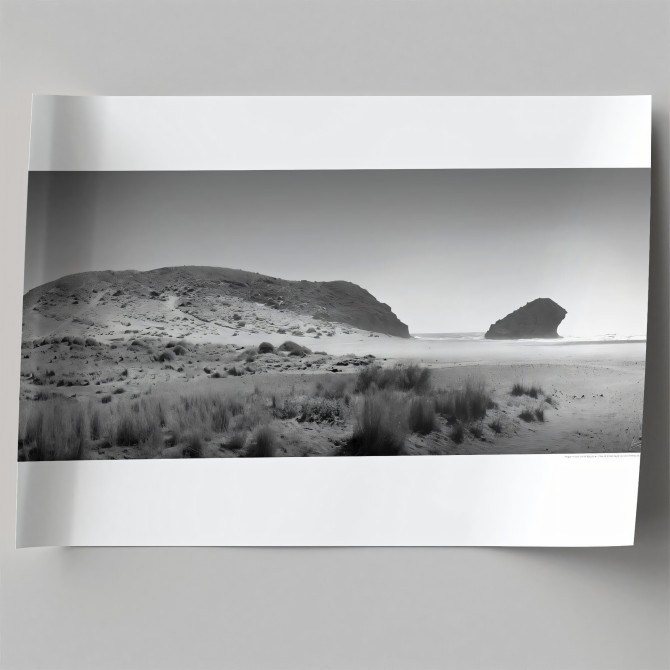 Photographic poster on textured eco-friendly wallpaper of Monsul Beach Cabo de gata, Black & white. Lokoloko
