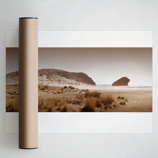 Photographic poster on textured eco-friendly wallpaper of Monsul Beach Cabo de gata, earth tones. Lokoloko