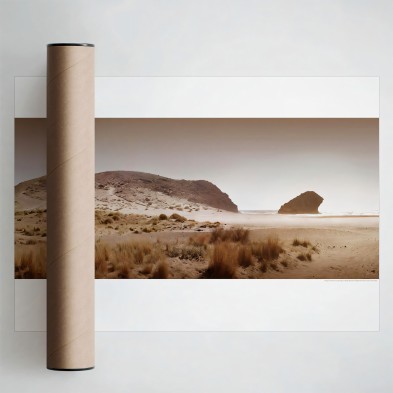 Photographic poster on textured eco-friendly wallpaper of Monsul Beach Cabo de gata, earth tones. Lokoloko