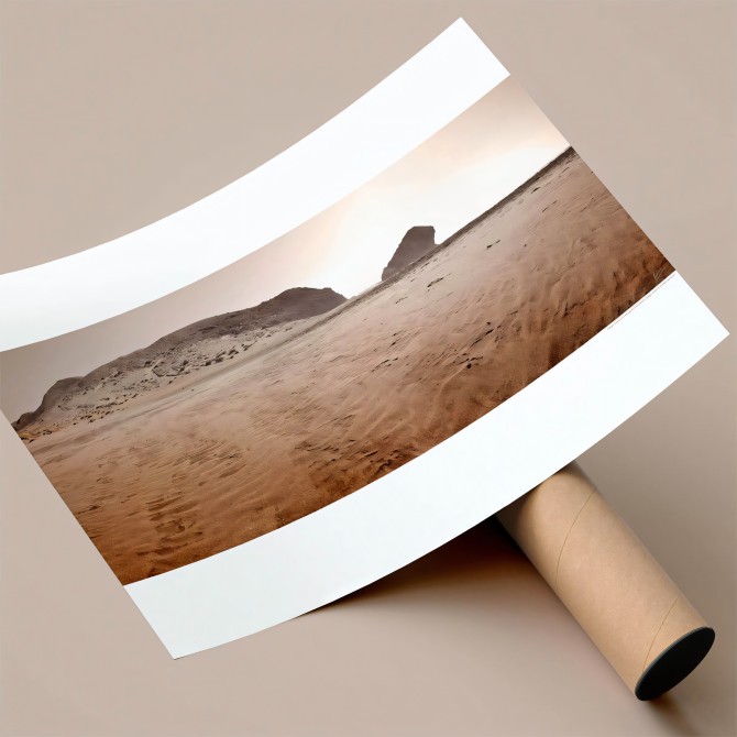 Photographic poster on textured eco-friendly wallpaper of Monsul Beach with Dune, earth tones. Lokoloko