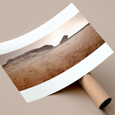 Póster fotográfico en papel ecológico texturizado de la playa de Mónsul con duna. Cabo de Gata, tonos tierras. Lokoloko