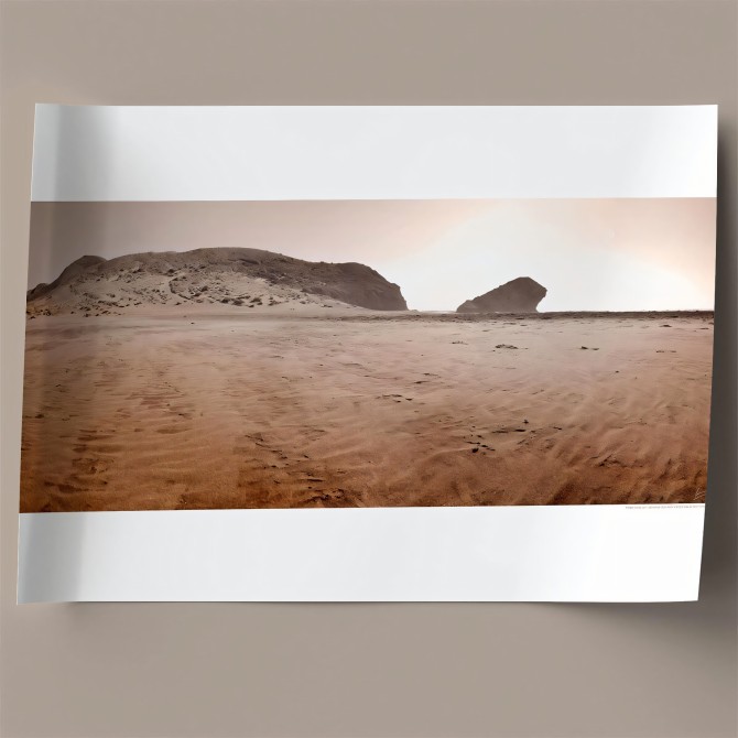 Photographic poster on textured eco-friendly wallpaper of Monsul Beach with Dune, earth tones. Lokoloko
