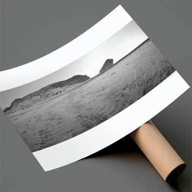 Póster fotográfico en papel ecológico texturizado de la playa de Mónsul con duna. Cabo de Gata, blanco y negro. Lokoloko