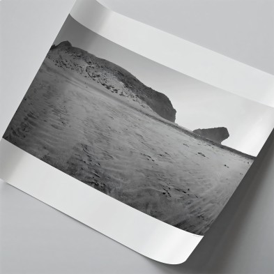 Photographic poster on textured eco-friendly wallpaper of Monsul Beach with Dune, black & white. Lokoloko