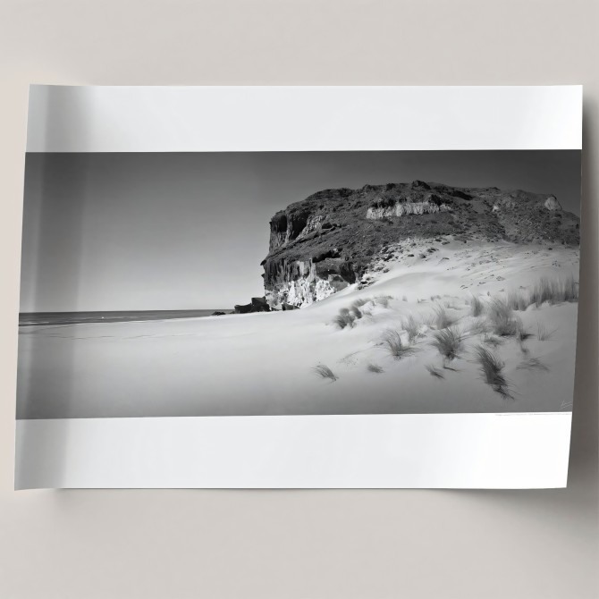 Photographic poster on textured eco-friendly wallpaper of Small Cove in Cabo de Gata Natural Park, black & white. Lokoloko