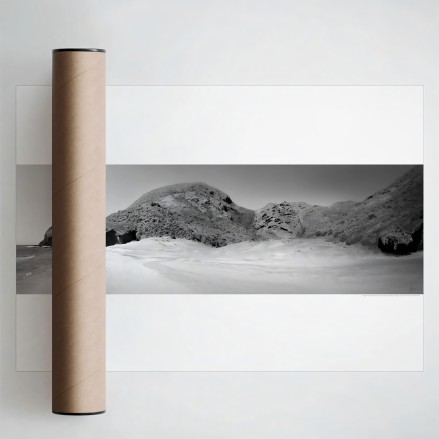 Photographic poster on textured eco-friendly wallpaper of Barronal Cove in Cabo de Gata Natural Park. Black & white. Lokoloko