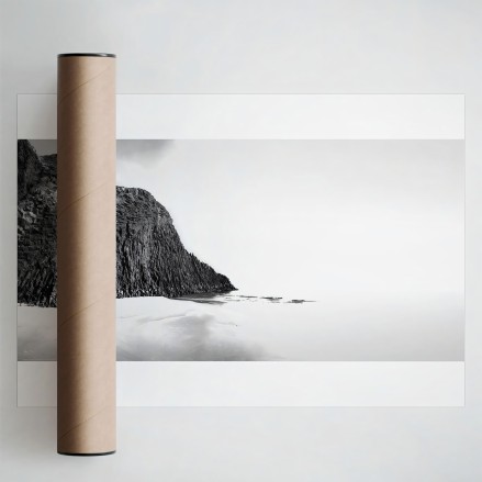 Photographic poster on textured eco-friendly wallpaper of Punta del Barronal Beach. Black & white. Lokoloko