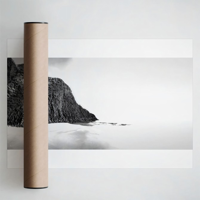 Photographic poster on textured eco-friendly wallpaper of Punta del Barronal Beach. Black & white. Lokoloko