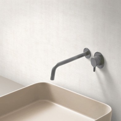 Tejido Mojacar. Vinilo lavable opaco texturizado para baños y aseos. Resistente al agua, antibacterias, beige. Lokoloko