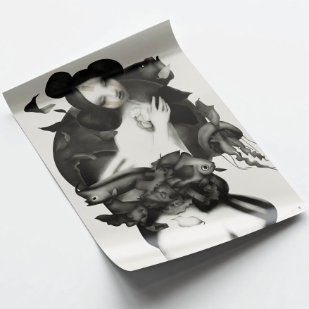 Ilustración de geiko 1 en blanco y negro para decoración minimalista