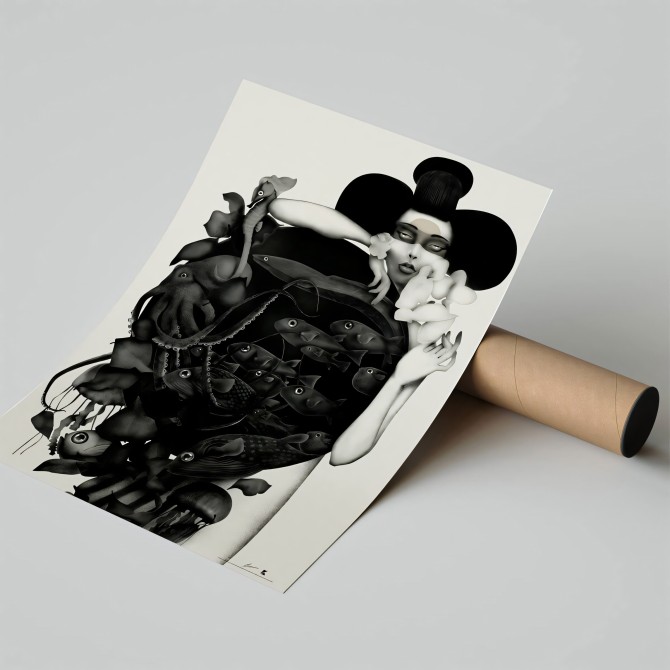 Geiko 3 Poster in Black & White: Minimalist Japanese Art 🌿