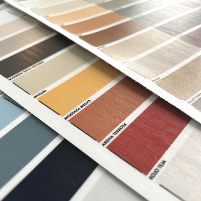 Muestrario Colores lisos de vinilo con textura madera, tintas ecologicas, lavable, opacos para forrar muebles. Lokoloko