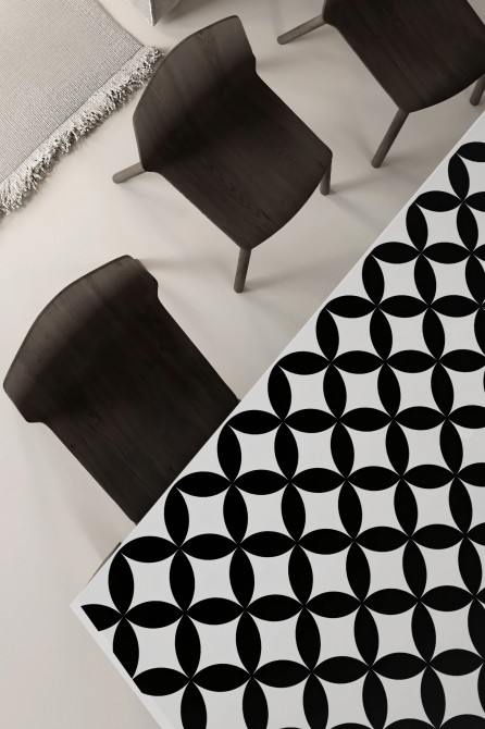 Mosaico de círculos negros Vinilo Brillo. 95cmx180cm