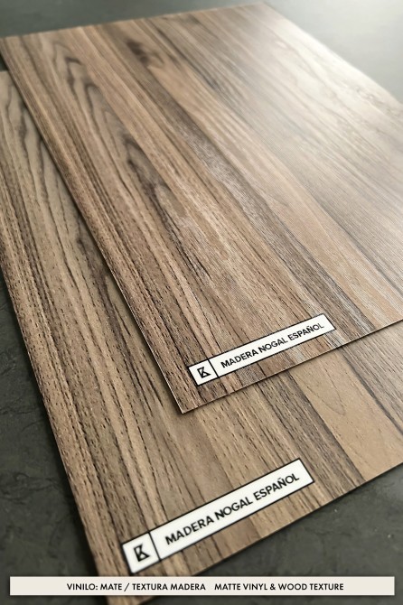 Spanish Walnut wood vinyl to cover kitchen and bathroom furniture, waterproof, opaque. Matte or wood texture. Lokoloko