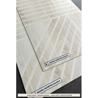 Vinilo Madera Geométrica Blanca de abeto para forrar muebles de cocina y baños, resistente al agua. Textura madera. Lokoloko