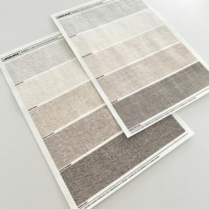 Samples of PVC-free self-adhesive ecological wallpaper fabrics for walls and smooth surfaces. Brown linen. Lokoloko