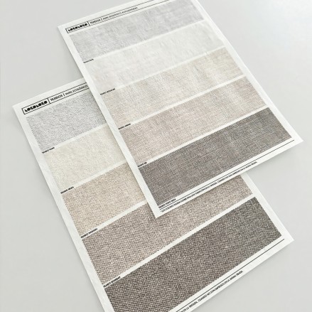 Samples of PVC-free self-adhesive ecological wallpaper fabrics for walls and smooth surfaces. Brown linen. Lokoloko
