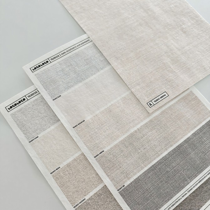 Samples of PVC-free self-adhesive ecological wallpaper fabrics for walls and smooth surfaces. Brown linen. Lokoloko