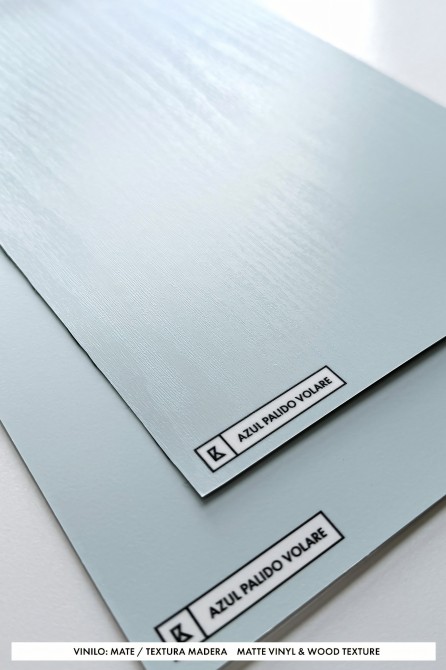 Pale Blue Volare washable adhesive vinyl for covering kitchen or bathroom furniture, textured, fireproof, antibacterial.