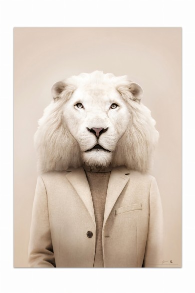 Póster decorativo de animal fashion. Modelo León Albino|Lokoloko