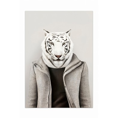 Poster Tigre Blanco Albino retratado con ropa cool, impreso en tintas ecologicas