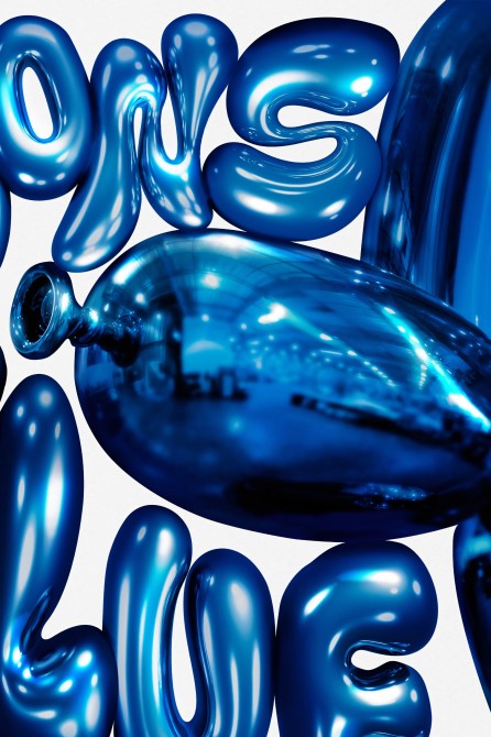 Balloon Dog typographic poster, vibrant blue and caldera, tribute to Jeff Koons. Lokoloko