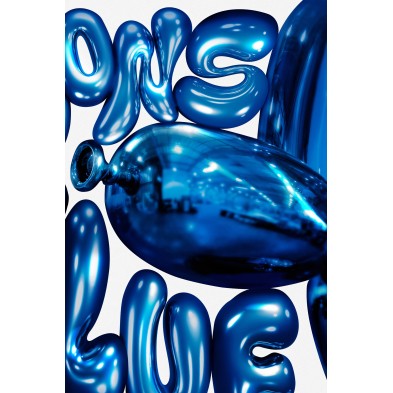 Balloon Dog, póster tipográfico sin PVC, letras globo caldera sobre azul eléctrico