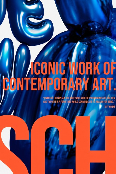 Balloon Dog typographic poster, vibrant blue and caldera, tribute to Jeff Koons. Lokoloko