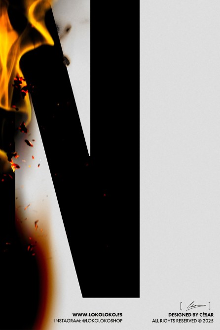 BURN, black type poster with flame, eco-friendly and PVC-free