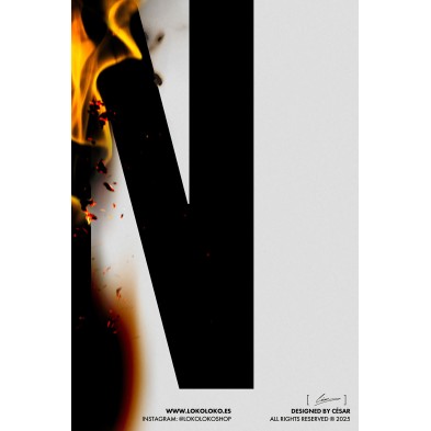 BURN, póster tipográfico con fuego, impresión ecológica sin PVC