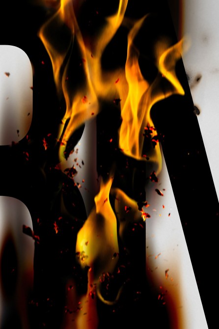 BURN, black type poster with flame, eco-friendly and PVC-free