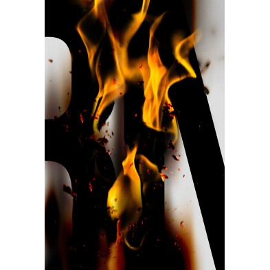 BURN, black type poster with flame, eco-friendly and PVC-free