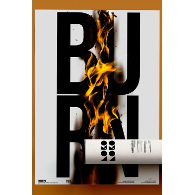 BURN, póster tipográfico con fuego, impresión ecológica sin PVC