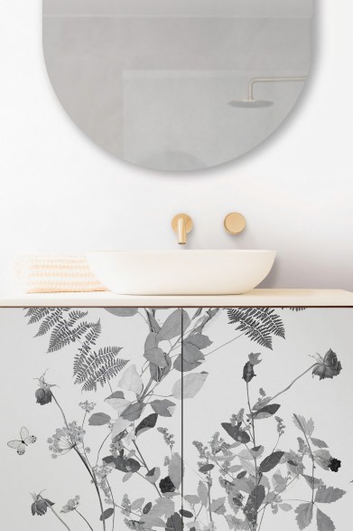 Tempus gray flowers in water-resistant vinyl for furniture and walls in bathrooms and toilets, lokoloko