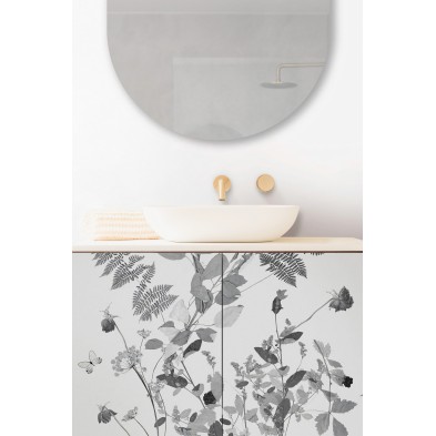 Tempus flores grises en vinilo resistente al agua para muebles y paredes de baños y aseos, lokoloko