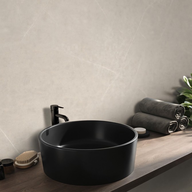 Sandstone vinyl for bathroom and toilet tile walls. Water-resistant, antibacterial, and eco-friendly inks. Lokoloko