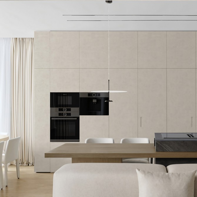 Stone Serena vinyl for kitchen cabinets. Fireproof, water-resistant, and resistant to cleaning products. Lokoloko