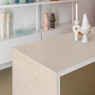 Sandstone vinyl for covering tables and living room furniture. Fireproof, water-resistant, and resistant to cleaning products.