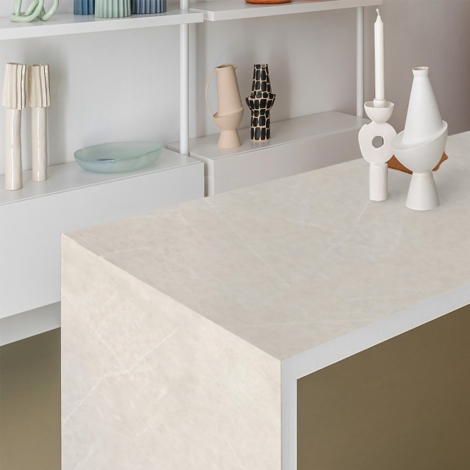 Formentera Stone vinyl for covering tables and living room furniture. Fireproof, water-resistant, and to cleaning products.