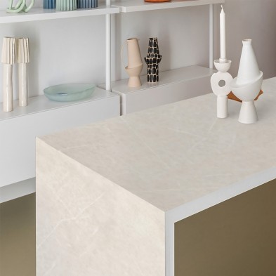 Vinilo Piedra Formentera para forrar mesas y muebles de salón. Ignifugo y resistente al agua y productos de limpieza. Lokoloko