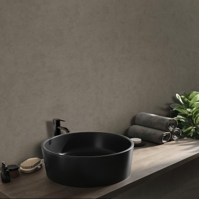Menorca Stone vinyl for bathroom and toilet tile walls. Water-resistant, antibacterial, and eco-friendly inks.