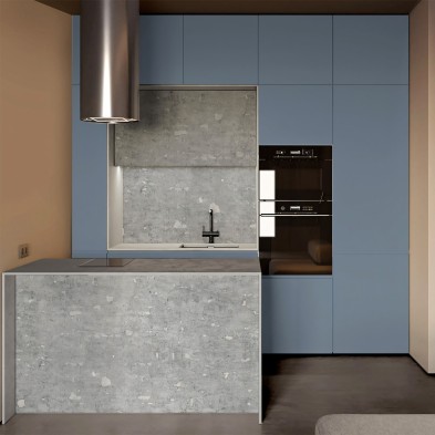 Cocina renovada sin reformas con vinilo adhesivo Color Azul Cobalto claro, ignífugo y ecológico