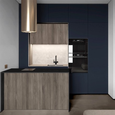 Kitchen renovated without renovations with Dark Blue adhesive vinyl, fireproof and ecological