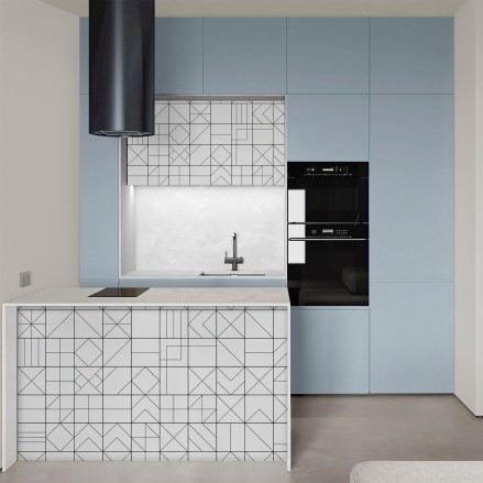 Cocina renovada sin reformas con vinilo adhesivo Color Azul Pálido Volare, ignífugo y ecológico