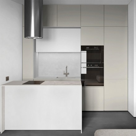 Vinilo adhesivo de color Gris Neutro para muebles de cocina. Superficie antibacterias que facilita la higiene y limpieza diaria.