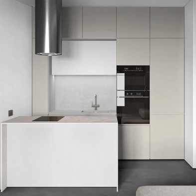 Vinilo adhesivo de color Gris Neutro para muebles de cocina. Superficie antibacterias que facilita la higiene y limpieza diaria.