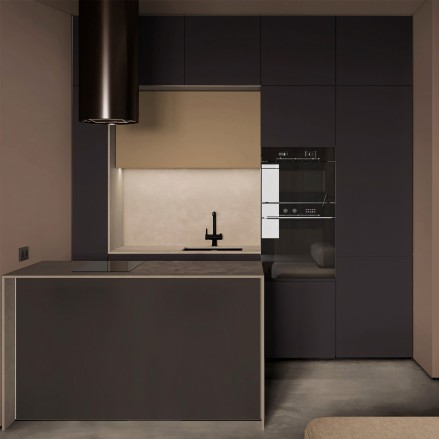 Cocina reformada sin obras con vinilo adhesivo Marrón Kobe en los armarios, de durabilidad prolongada y fácil de limpiar