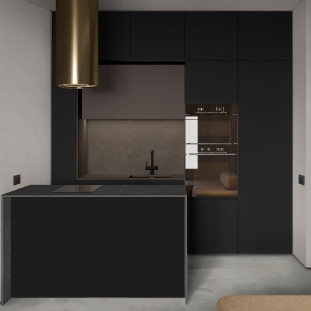 Cocina sin obras con vinilo adhesivo Color Negro en muebles, lavable, ignífugo y resistente a productos de limpieza.