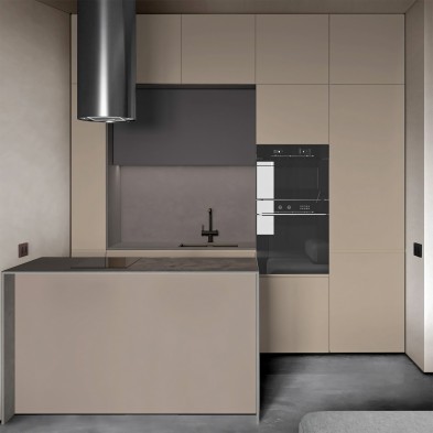 Cocina reformada sin obras con vinilo adhesivo Taupé en los muebles, sin burbujas y fácil de instalar